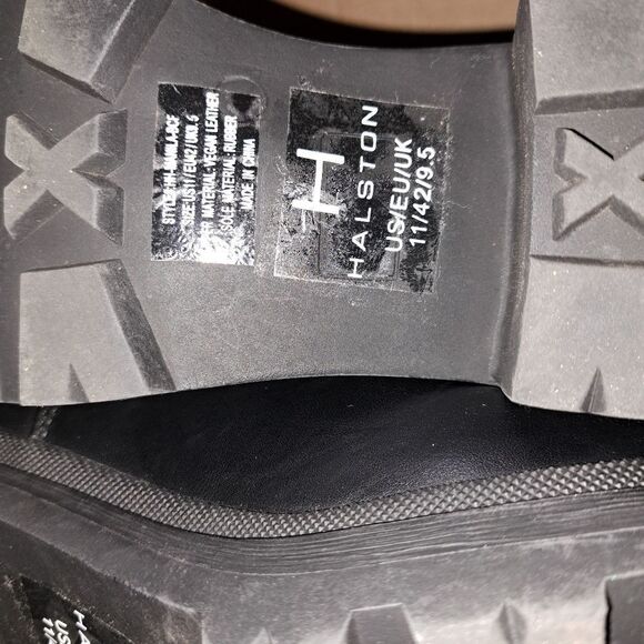 Size 11 H Halston Black Manila Gold Chain Lug Sole Bootie Chunky Boots - Picture 2 of 10